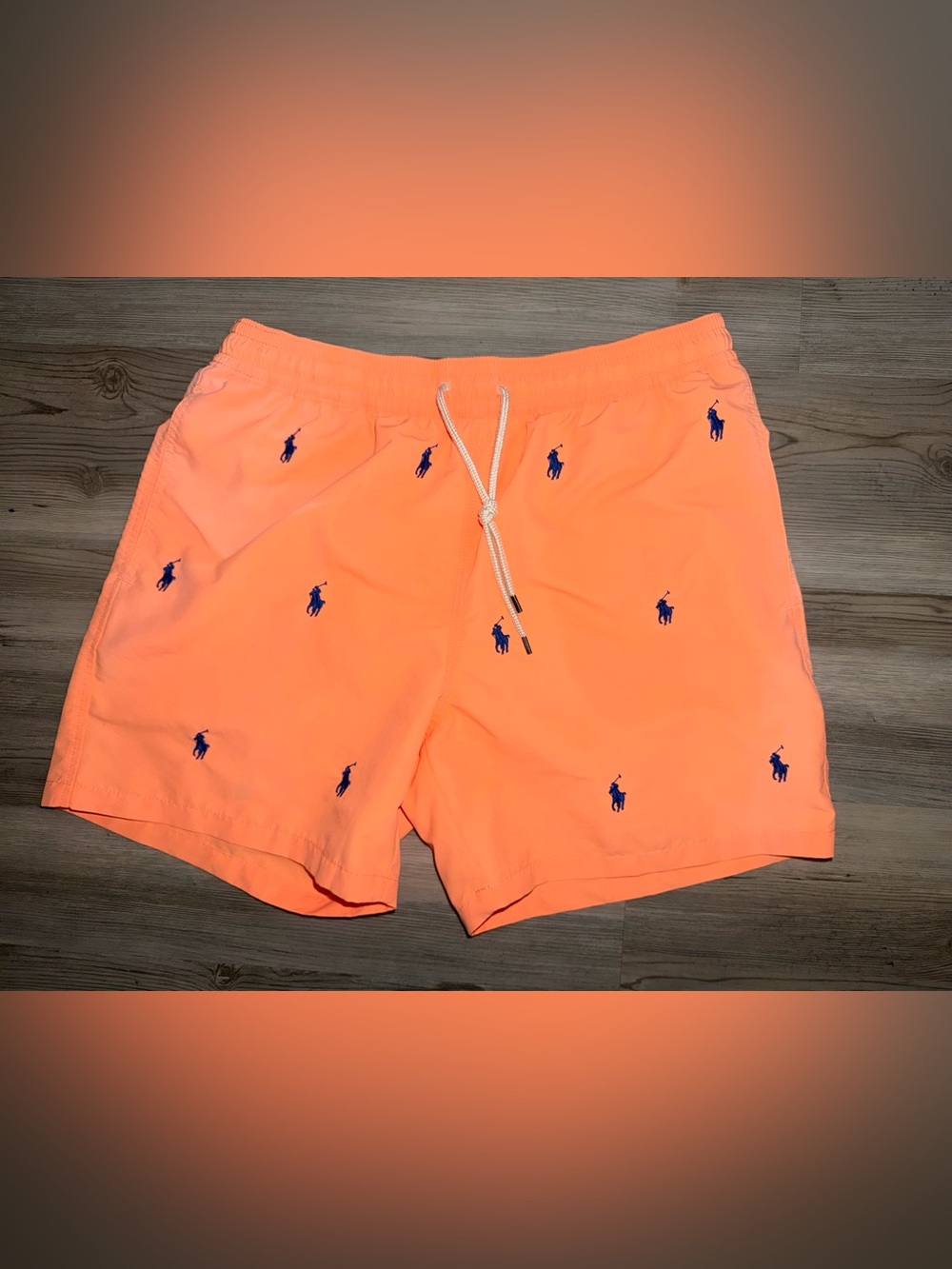 Polo Ralph Lauren Traveler Swim Trunks Large L Orange Shorts Blue Pony
